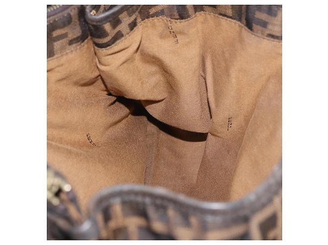Bolso de Mano FENDI Zucca Canvas Negro Marrón Auténtico 186332 Castaño - vista 23