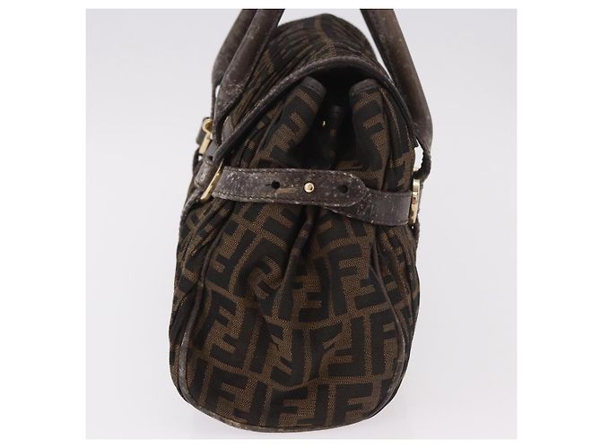 Bolso de Mano FENDI Zucca Canvas Negro Marrón Auténtico 186332 Castaño - vista 3
