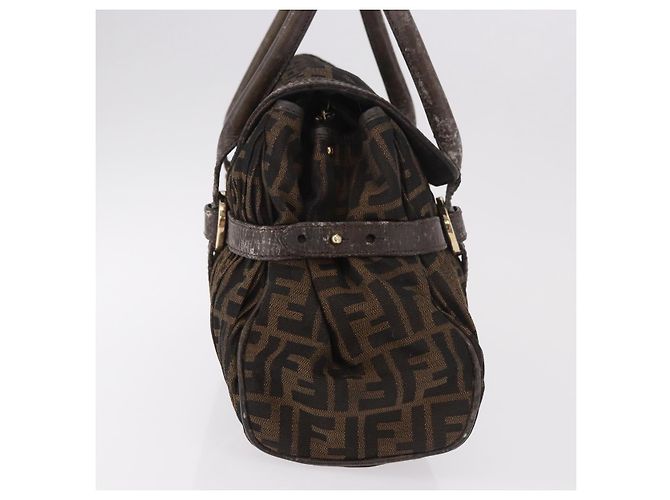 Bolso de Mano FENDI Zucca Canvas Negro Marrón Auténtico 186332 Castaño - vista 4