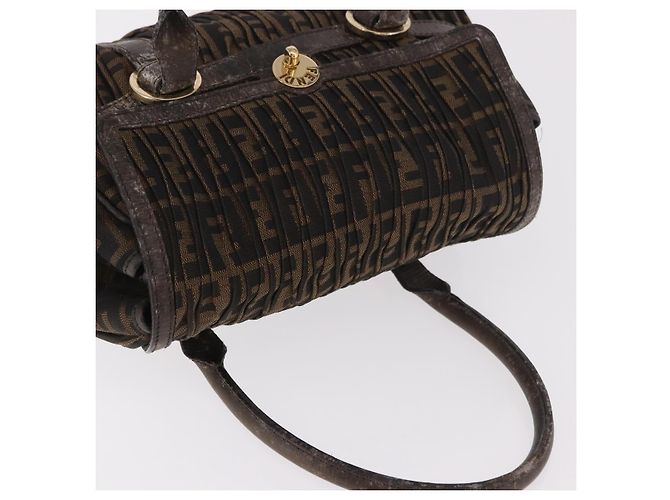 Bolso de Mano FENDI Zucca Canvas Negro Marrón Auténtico 186332 Castaño - vista 6