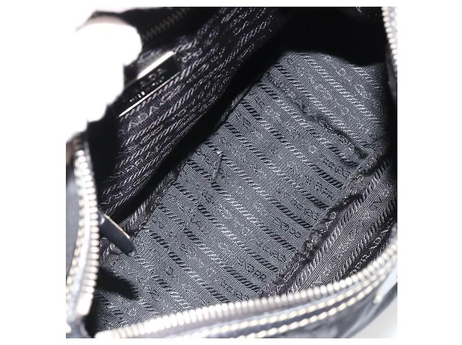 PRADA Schultertasche Nylon Leder Schwarz Silber Auth 179529A - Ansicht 10
