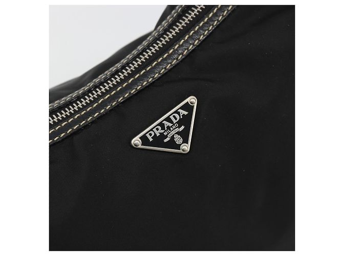 PRADA Schultertasche Nylon Leder Schwarz Silber Auth 179529A - Ansicht 18