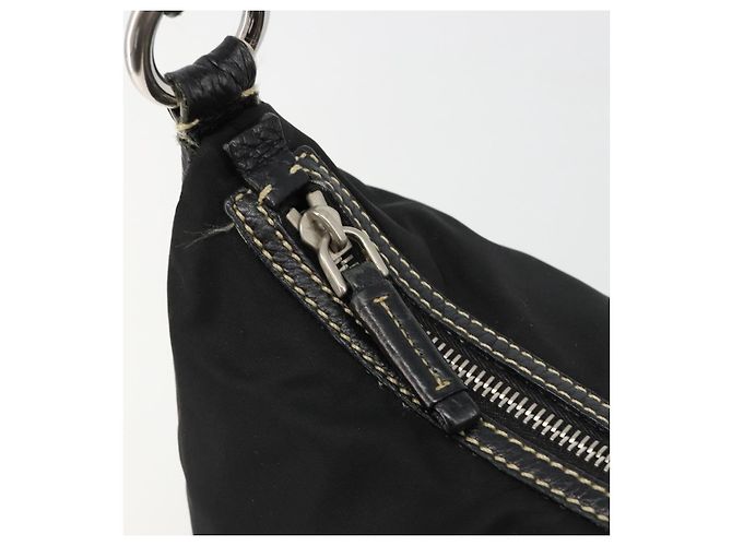 PRADA Schultertasche Nylon Leder Schwarz Silber Auth 179529A - Ansicht 19