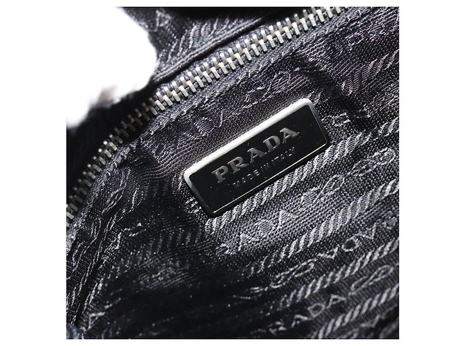 PRADA Schultertasche Nylon Leder Schwarz Silber Auth 179529A - Ansicht 20