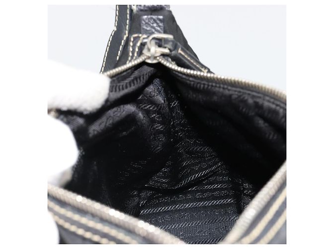 PRADA Schultertasche Nylon Leder Schwarz Silber Auth 179529A - Ansicht 21