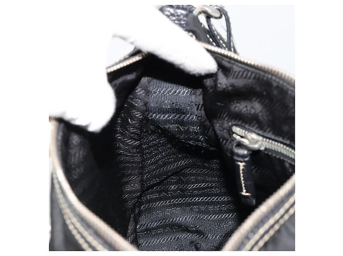 PRADA Schultertasche Nylon Leder Schwarz Silber Auth 179529A - Ansicht 22