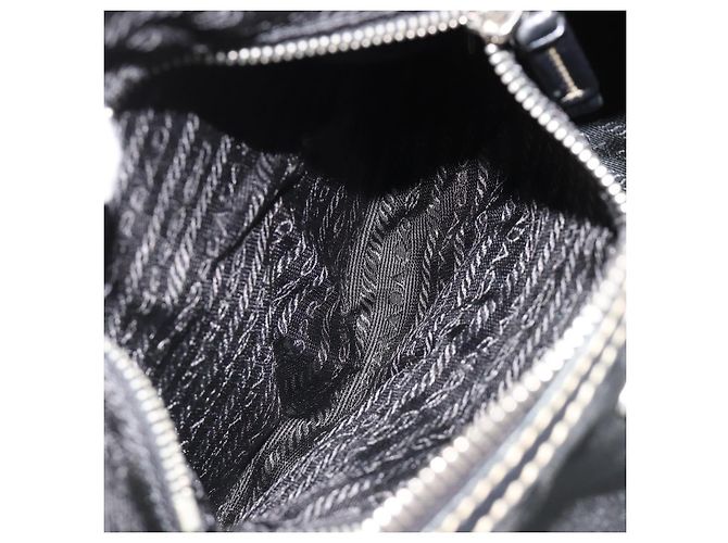 PRADA Schultertasche Nylon Leder Schwarz Silber Auth 179529A - Ansicht 24