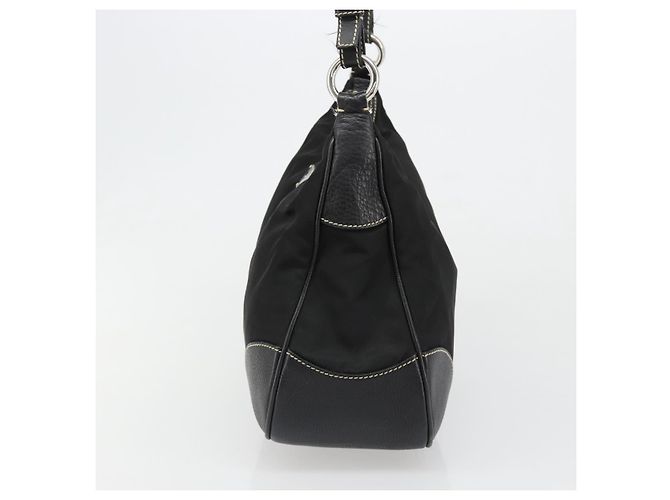 PRADA Schultertasche Nylon Leder Schwarz Silber Auth 179529A - Ansicht 3