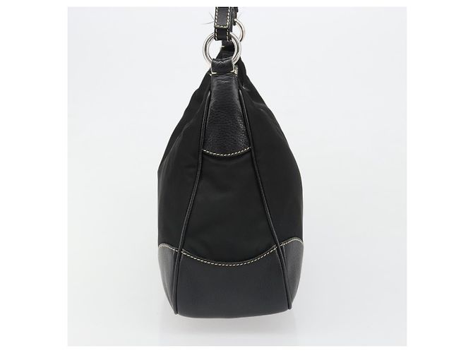 PRADA Schultertasche Nylon Leder Schwarz Silber Auth 179529A - Ansicht 4