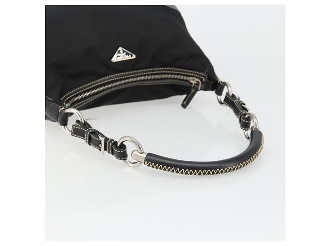 PRADA Schultertasche Nylon Leder Schwarz Silber Auth 179529A - Ansicht 7