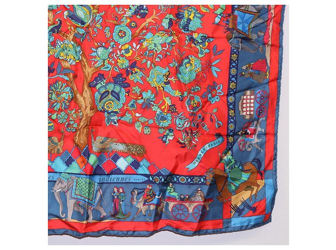 Hermès HERMES Carré 90 Sciarpa "fantaisies indiennes" Seta Rossa Auth 186543 Rosso - vista 10