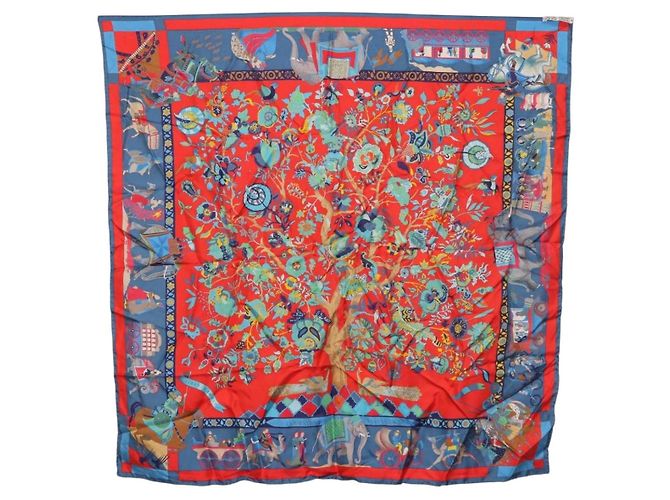 Hermès HERMES Carré 90 Sciarpa "fantaisies indiennes" Seta Rossa Auth 186543 Rosso - vista 13