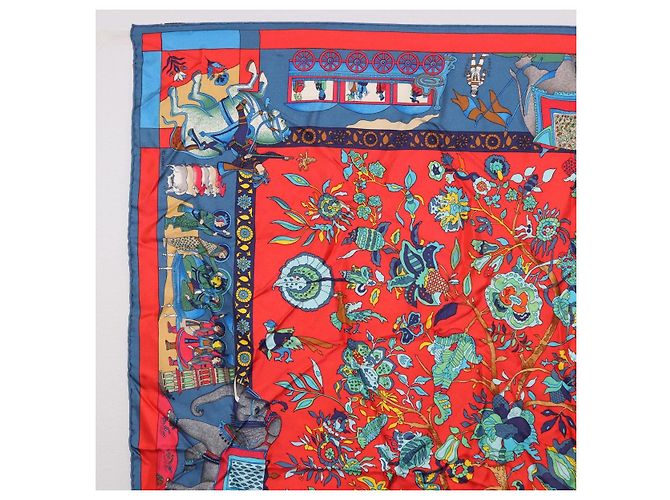 Hermès HERMES Carré 90 Sciarpa "fantaisies indiennes" Seta Rossa Auth 186543 Rosso - vista 2