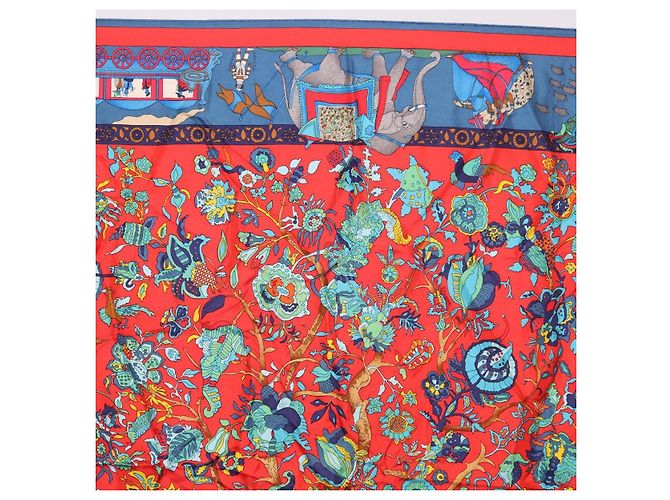 Hermès HERMES Carré 90 Sciarpa "fantaisies indiennes" Seta Rossa Auth 186543 Rosso - vista 3