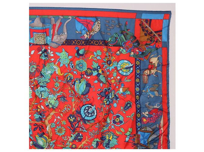 Hermès HERMES Carré 90 Sciarpa "fantaisies indiennes" Seta Rossa Auth 186543 Rosso - vista 4