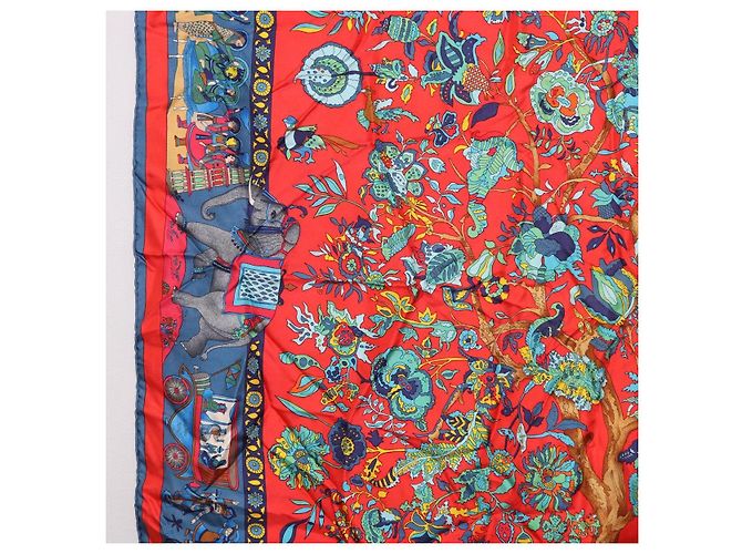 Hermès HERMES Carré 90 Sciarpa "fantaisies indiennes" Seta Rossa Auth 186543 Rosso - vista 5