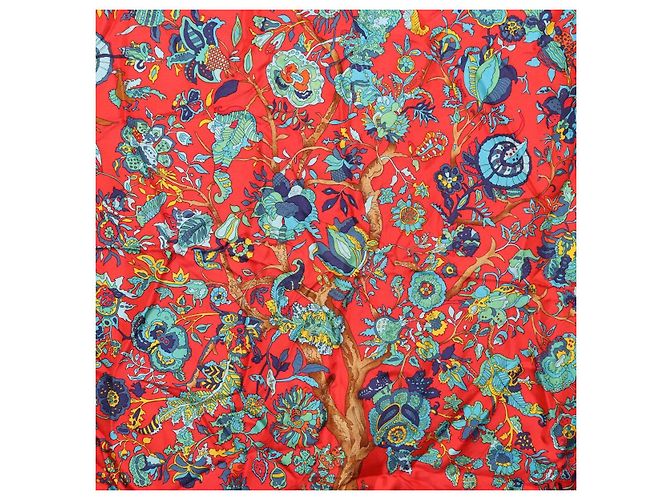 Hermès HERMES Carré 90 Sciarpa "fantaisies indiennes" Seta Rossa Auth 186543 Rosso - vista 6
