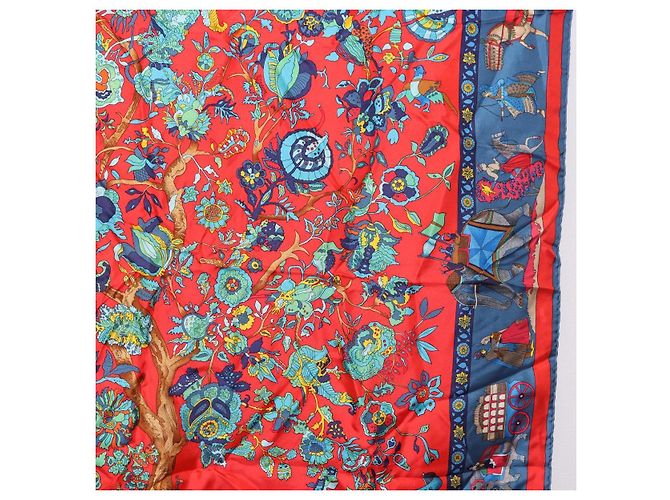 Hermès HERMES Carré 90 Sciarpa "fantaisies indiennes" Seta Rossa Auth 186543 Rosso - vista 7