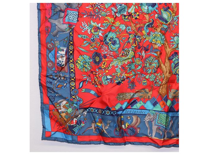 Hermès HERMES Carré 90 Sciarpa "fantaisies indiennes" Seta Rossa Auth 186543 Rosso - vista 8