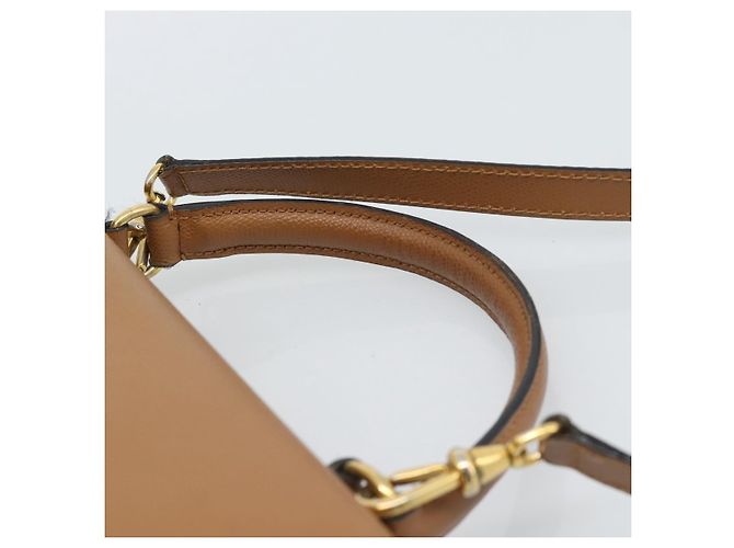 Céline Bolso CELINE de cuero 2way Beige Oro Auth 186265 Dorado - vista 14