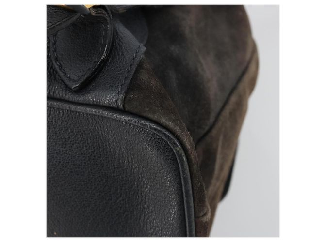 Mochila GUCCI Bamboo de ante azul marino y oro 003 2058 0016 Auth 183957 Dorado - vista 17