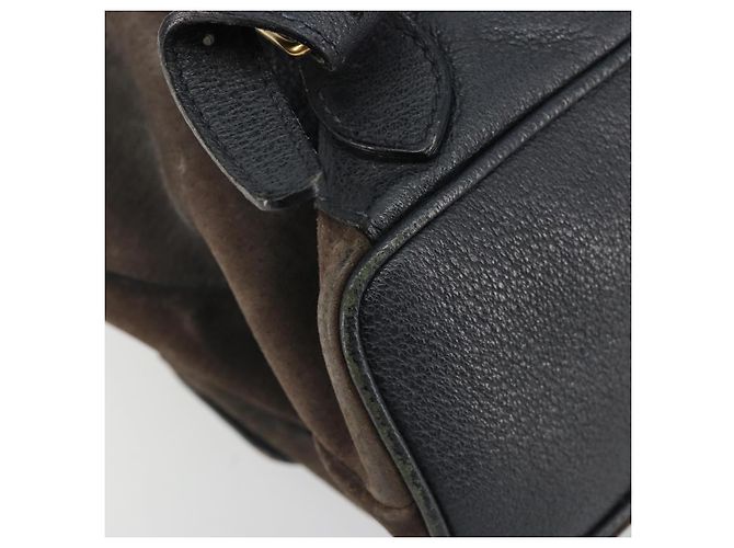 Mochila GUCCI Bamboo de ante azul marino y oro 003 2058 0016 Auth 183957 Dorado - vista 18