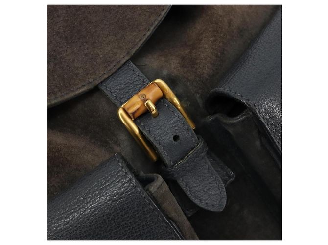 Mochila GUCCI Bamboo de ante azul marino y oro 003 2058 0016 Auth 183957 Dorado - vista 19