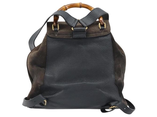 Mochila GUCCI Bamboo de ante azul marino y oro 003 2058 0016 Auth 183957 Dorado - vista 2