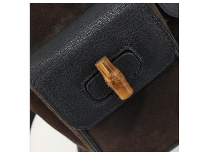 Mochila GUCCI Bamboo de ante azul marino y oro 003 2058 0016 Auth 183957 Dorado - vista 20