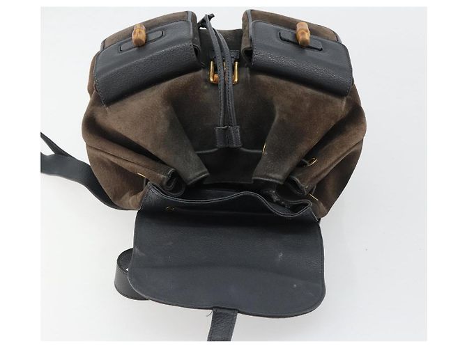 Mochila GUCCI Bamboo de ante azul marino y oro 003 2058 0016 Auth 183957 Dorado - vista 21
