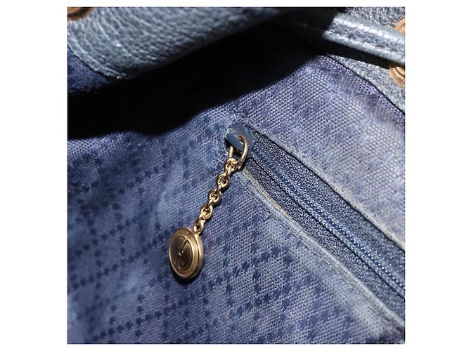 Mochila GUCCI Bamboo de ante azul marino y oro 003 2058 0016 Auth 183957 Dorado - vista 26