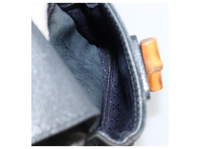 Mochila GUCCI Bamboo de ante azul marino y oro 003 2058 0016 Auth 183957 Dorado - vista 28