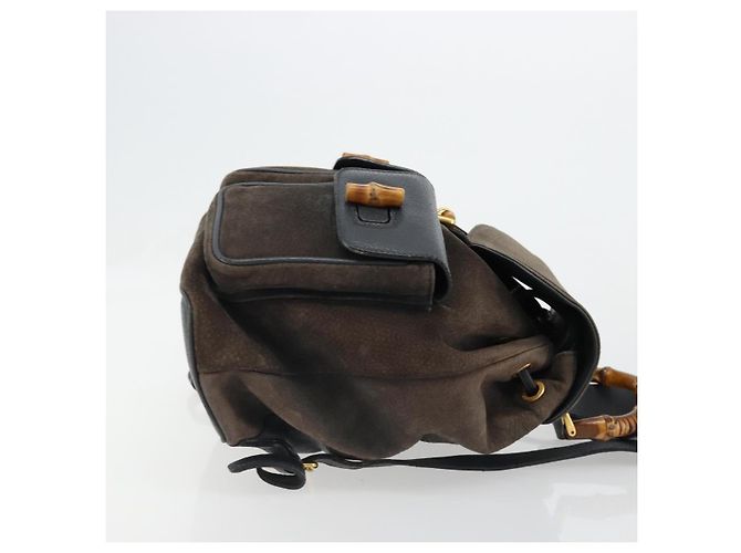 Mochila GUCCI Bamboo de ante azul marino y oro 003 2058 0016 Auth 183957 Dorado - vista 3