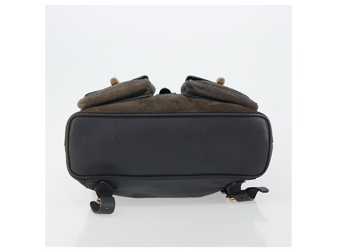Mochila GUCCI Bamboo de ante azul marino y oro 003 2058 0016 Auth 183957 Dorado - vista 5