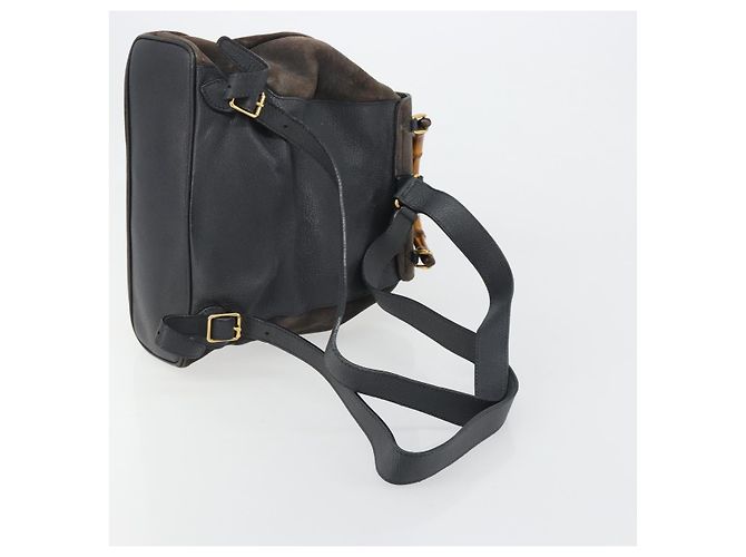 Mochila GUCCI Bamboo de ante azul marino y oro 003 2058 0016 Auth 183957 Dorado - vista 8