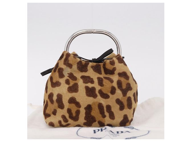 Pochette PRADA in pelle di vitello marrone argento Auth 187486V - vista 12