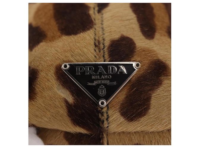 Pochette PRADA in pelle di vitello marrone argento Auth 187486V - vista 17