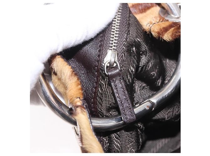 Pochette PRADA in pelle di vitello marrone argento Auth 187486V - vista 22