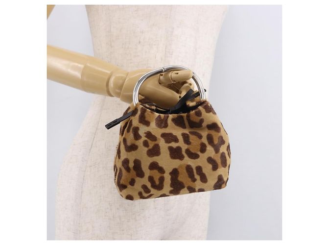Pochette PRADA in pelle di vitello marrone argento Auth 187486V - vista 24