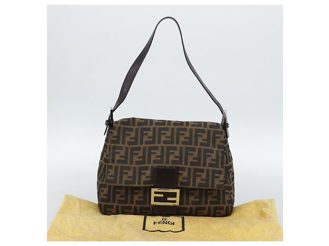 FENDI Borsa a Spalla Mamma Baguette in Tela Zucca Nero Marrone Autentica 187565SAV - vista 12