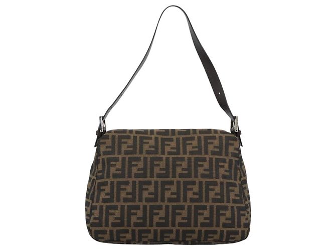 FENDI Borsa a Spalla Mamma Baguette in Tela Zucca Nero Marrone Autentica 187565SAV - vista 2