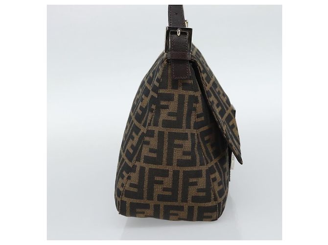 FENDI Borsa a Spalla Mamma Baguette in Tela Zucca Nero Marrone Autentica 187565SAV - vista 3
