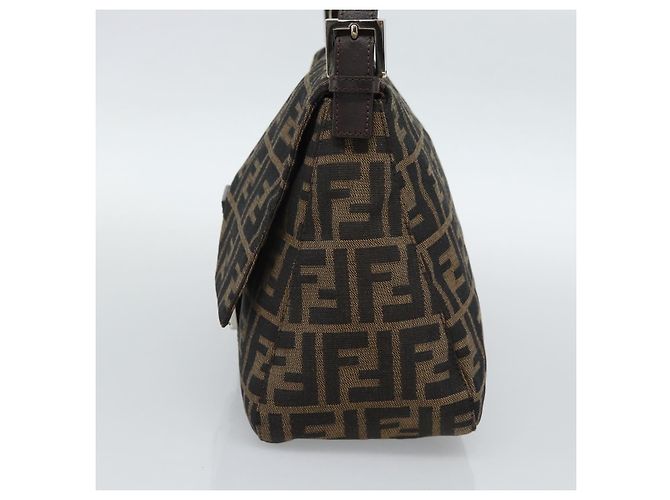 FENDI Borsa a Spalla Mamma Baguette in Tela Zucca Nero Marrone Autentica 187565SAV - vista 4