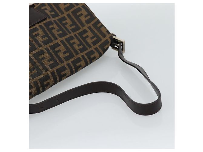 FENDI Borsa a Spalla Mamma Baguette in Tela Zucca Nero Marrone Autentica 187565SAV - vista 7