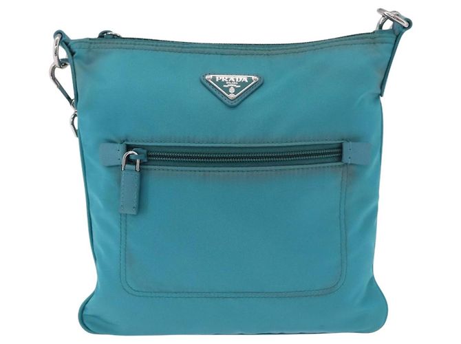 Borsa a tracolla PRADA Nylon Azzurro Chiaro Argento Auth 186844A Blu chiaro - vista 13