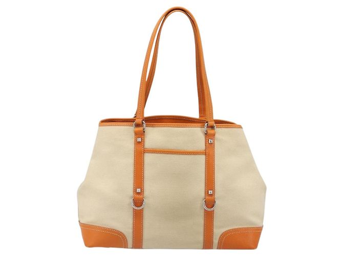Tote Sac cabas PRADA en toile beige argenté Auth ka4818V - vue 2