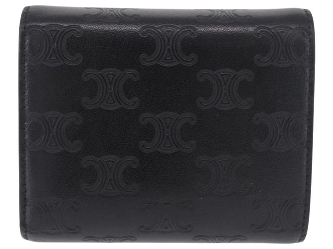 Céline CELINE Triomphe 3 Fold Wallet Leather Black Gold Auth 186148M Golden - view 2