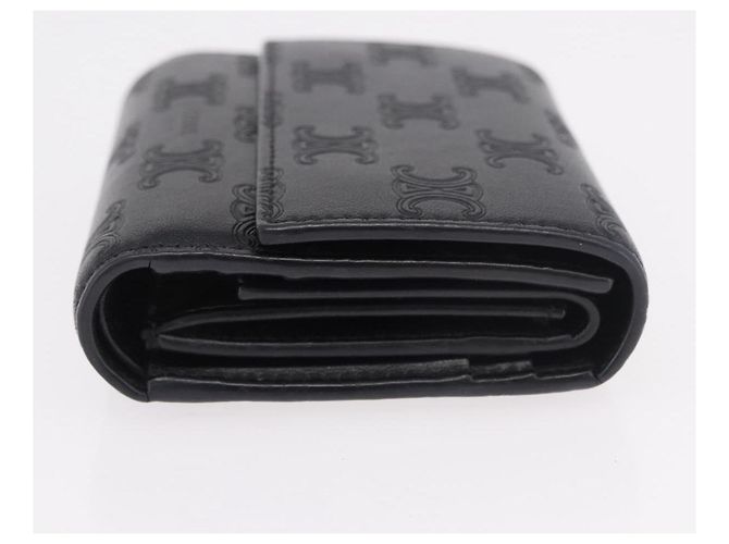 Céline CELINE Triomphe 3 Fold Wallet Leather Black Gold Auth 186148M Golden - view 3