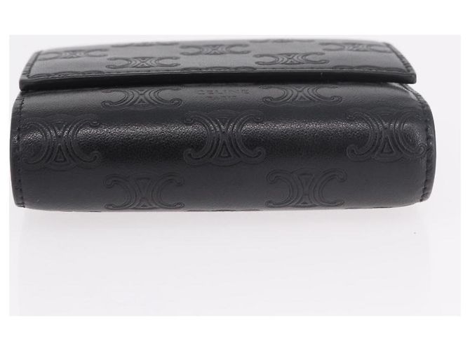 Céline CELINE Triomphe 3 Fold Wallet Leather Black Gold Auth 186148M Golden - view 6