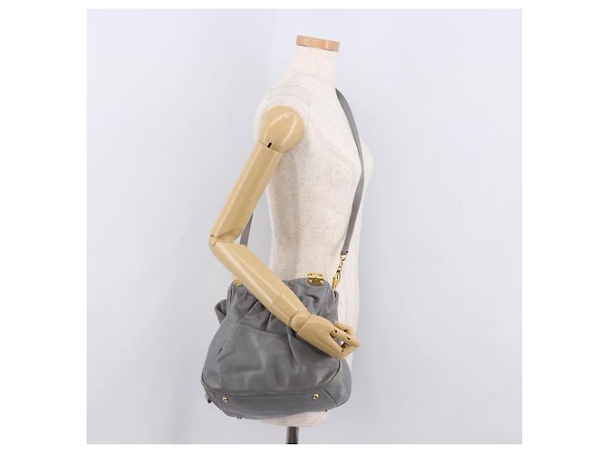 Borsa Miu Miu in pelle 2way Grigio Oro Autentica 187651A Marrone D'oro - vista 28